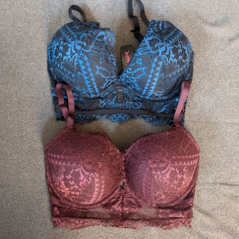 La Senza Lace Bra Bundle Blue & Burgundy 32DDD